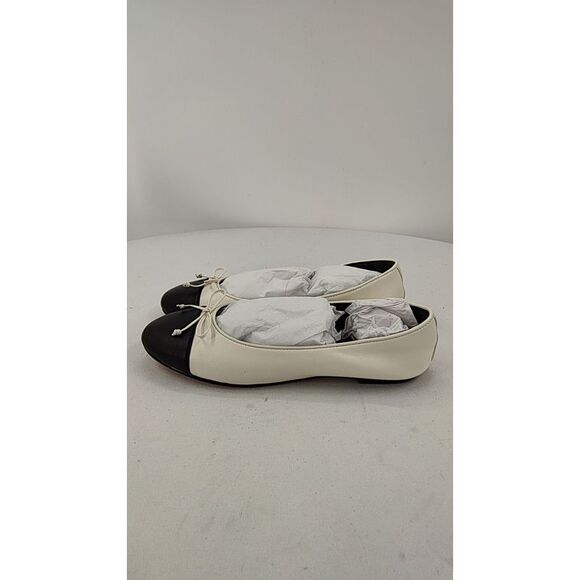 Quince Shoes - Quince Italian Leather Cap-Toe Ballet Flat Bone/Black Shoes 5